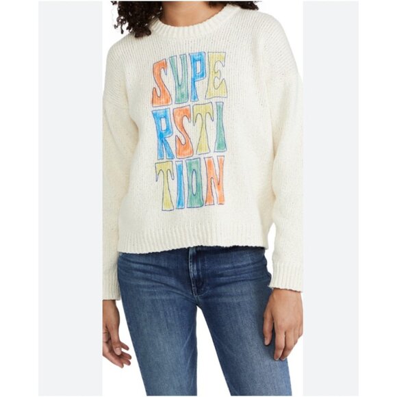 MOTHER Sweaters - Mother Sweater Womens Large White Superstition Graphic Knit Chunky Pullover
